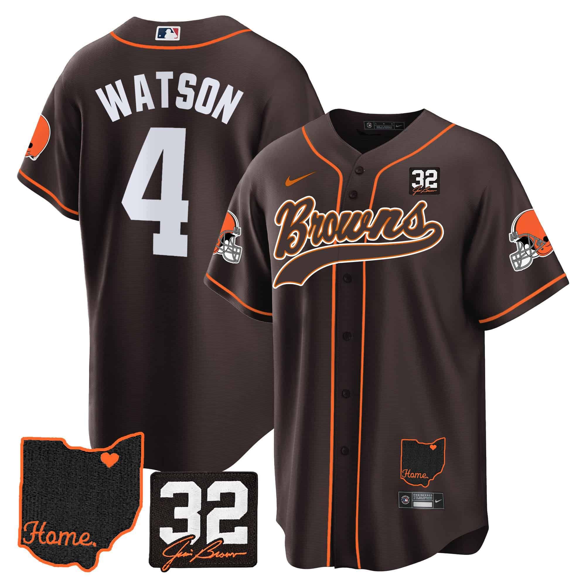 Men Cleveland Browns #4 Watson Brown Memorial Home Patch Baseball 2024 Nike NFL Jersey style 1